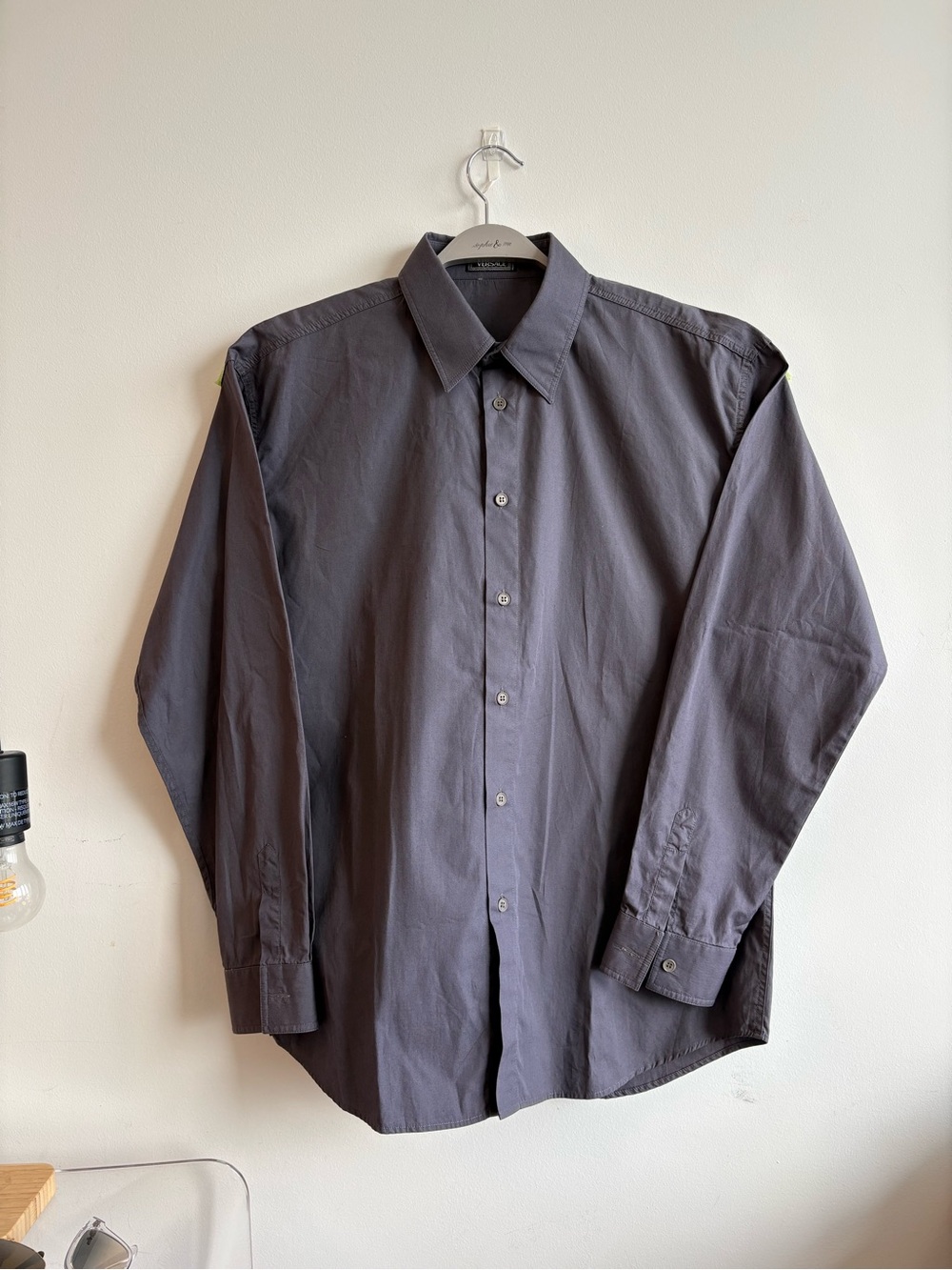 Versace Men's Button Down Shirt in Gray Dark Purple Size 48